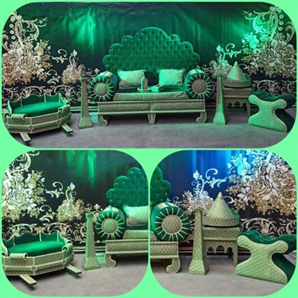 Arabische decoratie bank groen /zilver laag